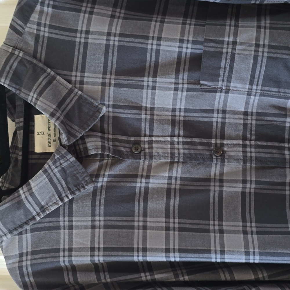 MUTUAL WEAVE BIG & TALL MEN'S GREY PLAID SHORT SLEEVE FRONT BUTTON SHIRT 4XL